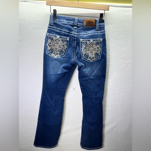 Y Jeans Distressed Bootcut Jeans Womens 3/4 Pants Blue Denim Stretch Pocket 2134 - Picture 8 of 10